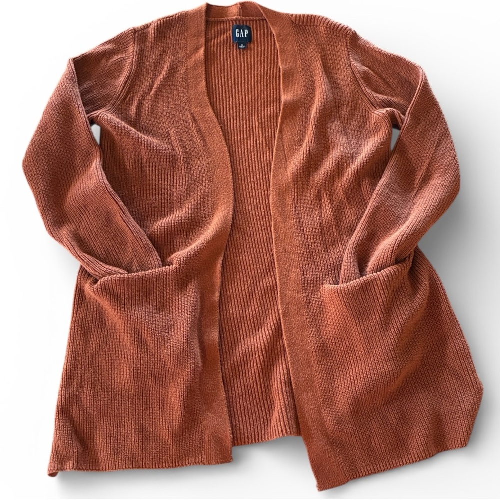 GAP Warm Brown Knit Sweater Gap Women's M Long Sleeve Waist Coat Classic Style - Picture 1 of 16